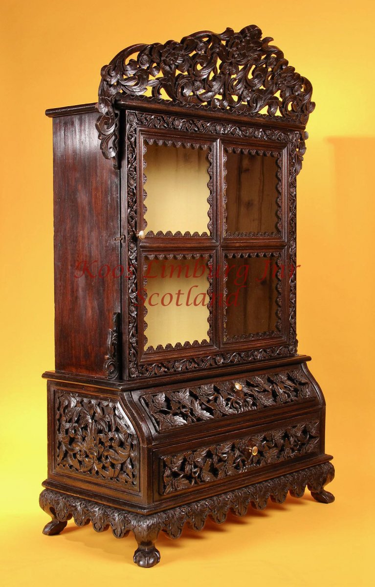  A Rare Carved Hardwood Miniature Anglo Indian Display Cabinet 19th Century -photo-5