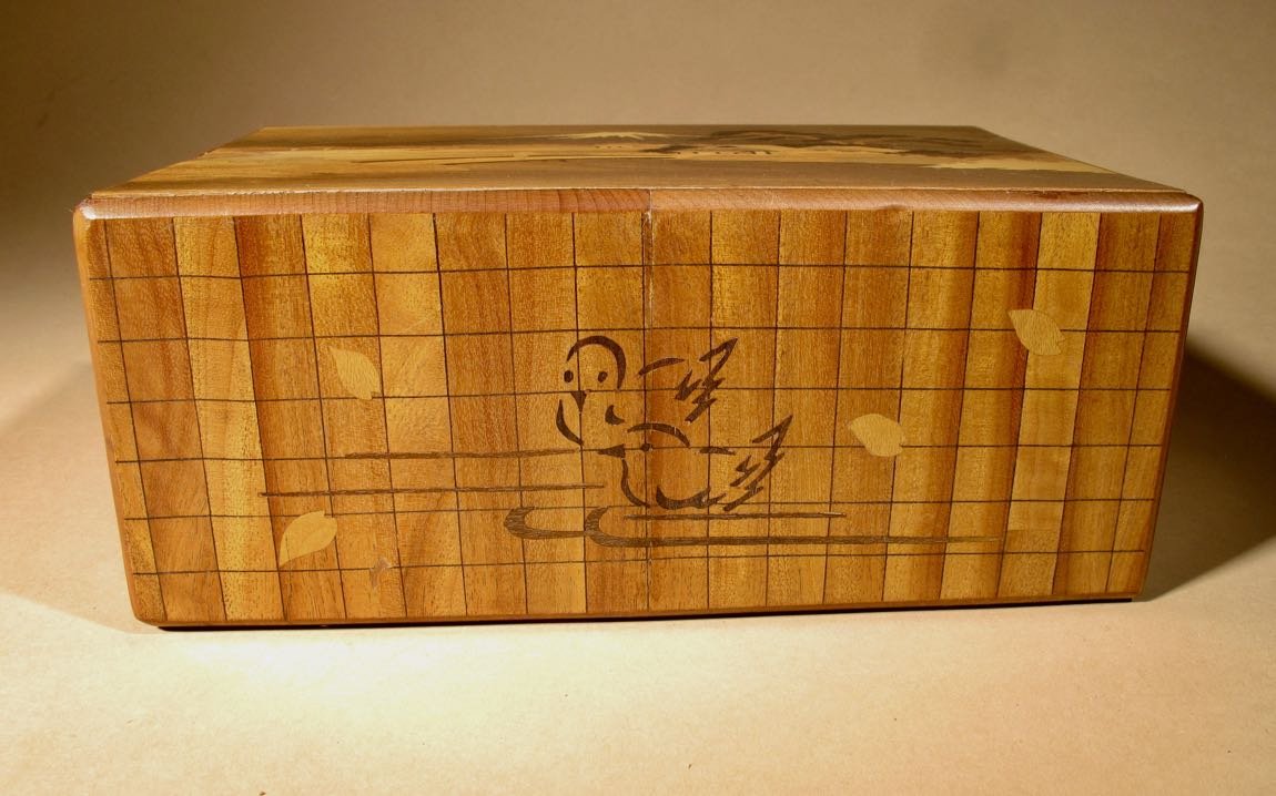 Japanese Box Finely In Marquetry With Fuji Mountain-photo-4