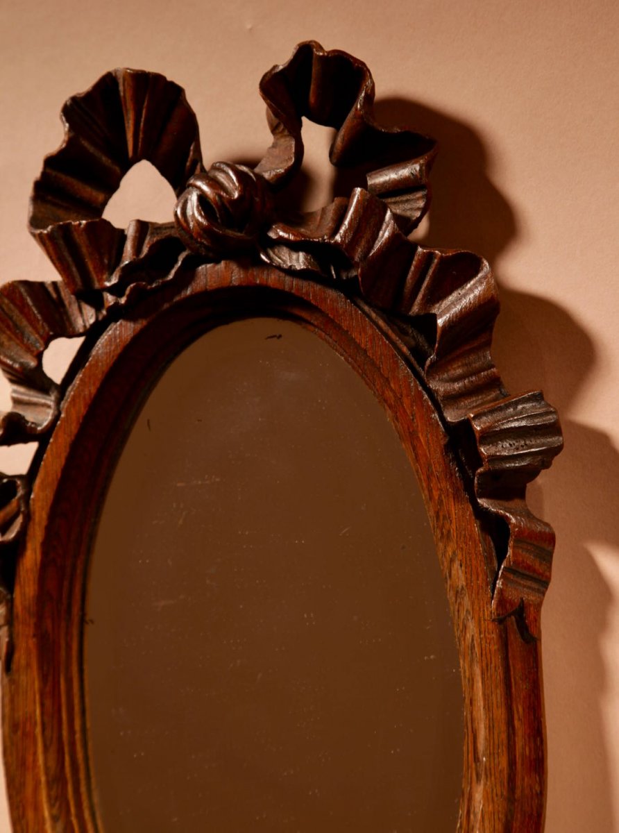 A Decorative Carved Oak Oval Mirror, Louise Seize Style, Circa 1900-photo-2