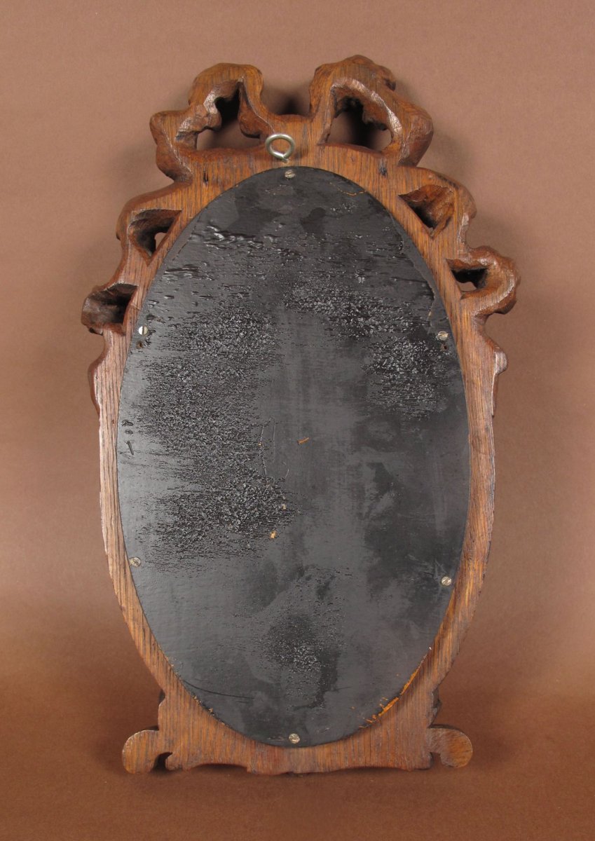 A Decorative Carved Oak Oval Mirror, Louise Seize Style, Circa 1900-photo-1