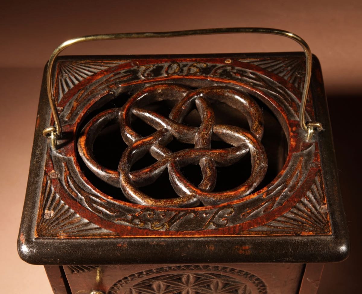 A Dated Dutch Frisian Fine Chip Carved Hardwood Foot Stove. Dated: 1902-photo-3