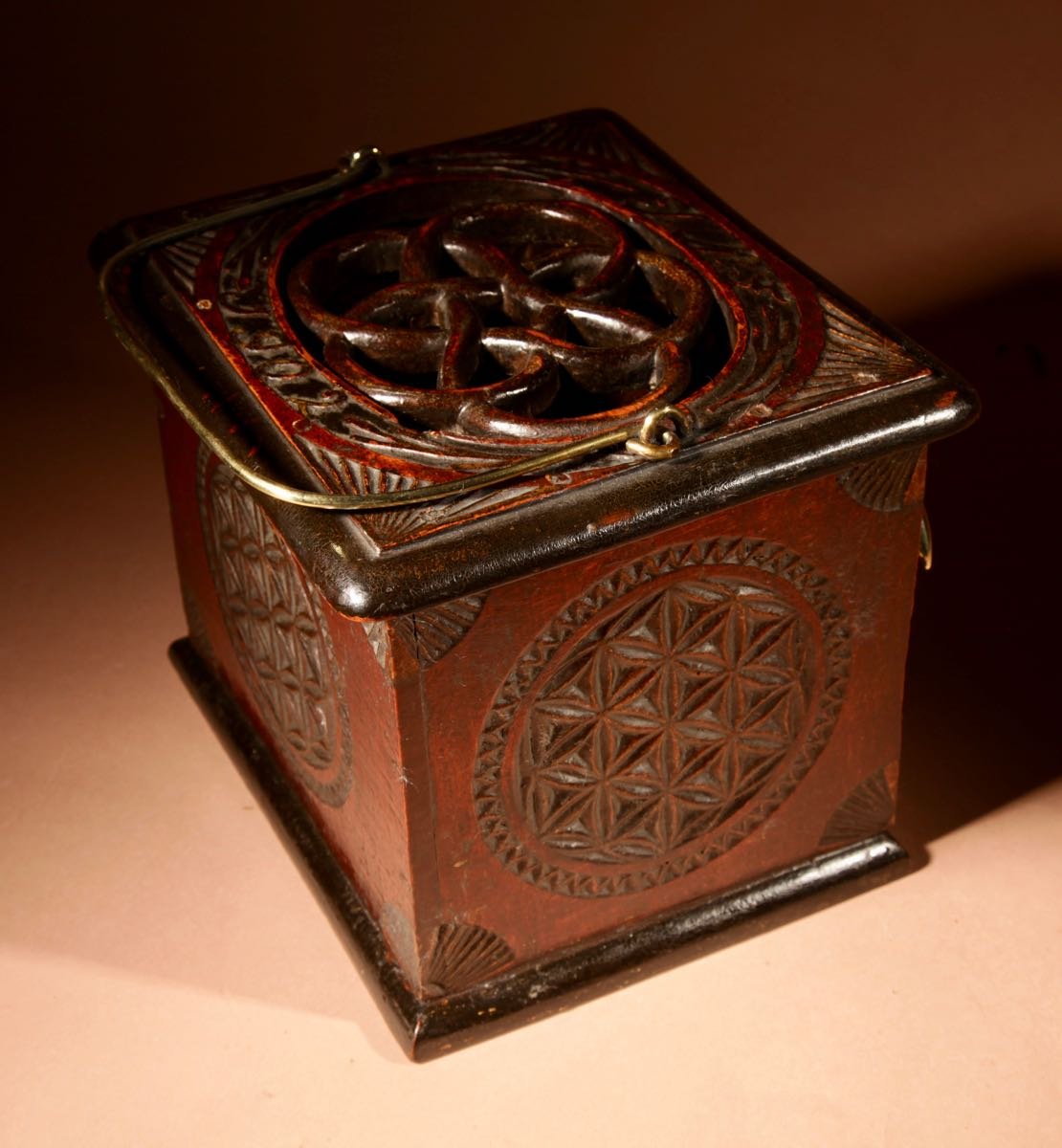 A Dated Dutch Frisian Fine Chip Carved Hardwood Foot Stove. Dated: 1902-photo-1