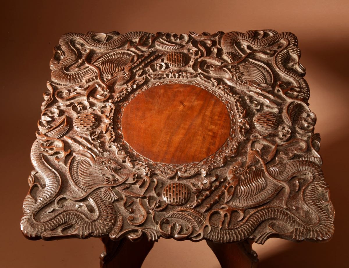 An Original Indian Folding Table Very Finely Carved Made In Srinagar Around 1900/1920-photo-3