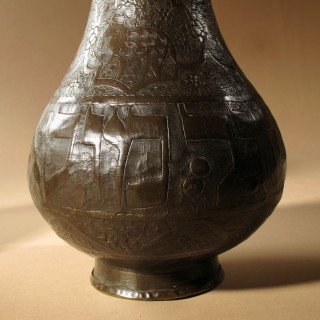 Rare Paire De Vases Juifs En Laiton Embossé Avec Texte Du 19ème Siècle-photo-3