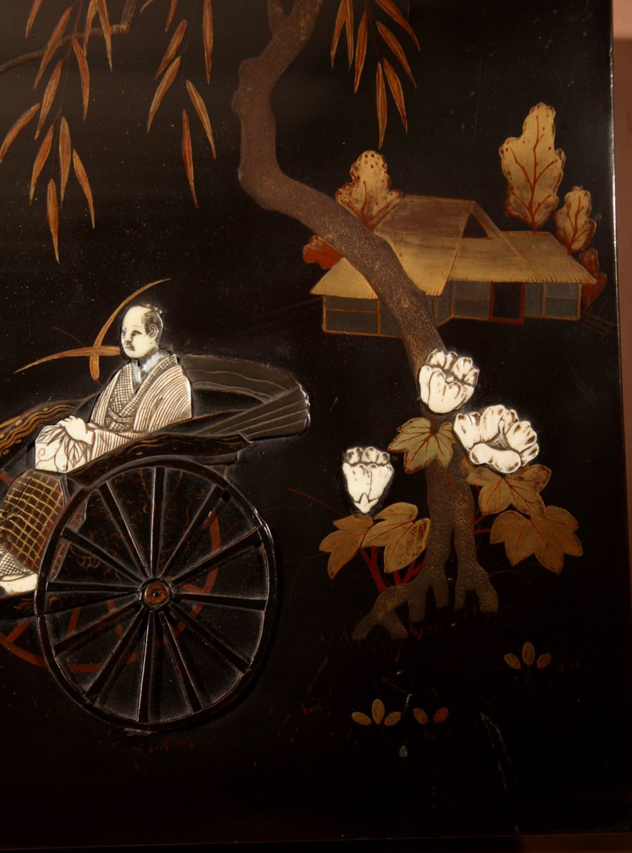 A Real Pair Of Japanese Inlaid Lacquered Panels Meiji Period 1868-1912-photo-1