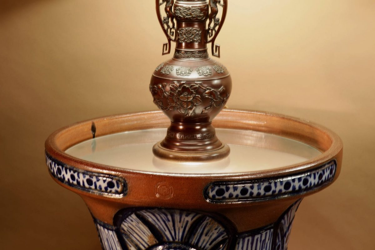 A Pair Of Very Rare And Impressive Decorative Art Deco Large Pottery “gres” Jardinières, Eliminated Side Tables.-photo-3
