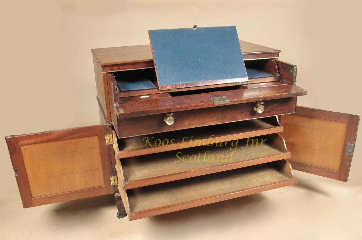  Scottish Library Secretary In Mahogany Regency, Chest Of Drawers Around 1810 