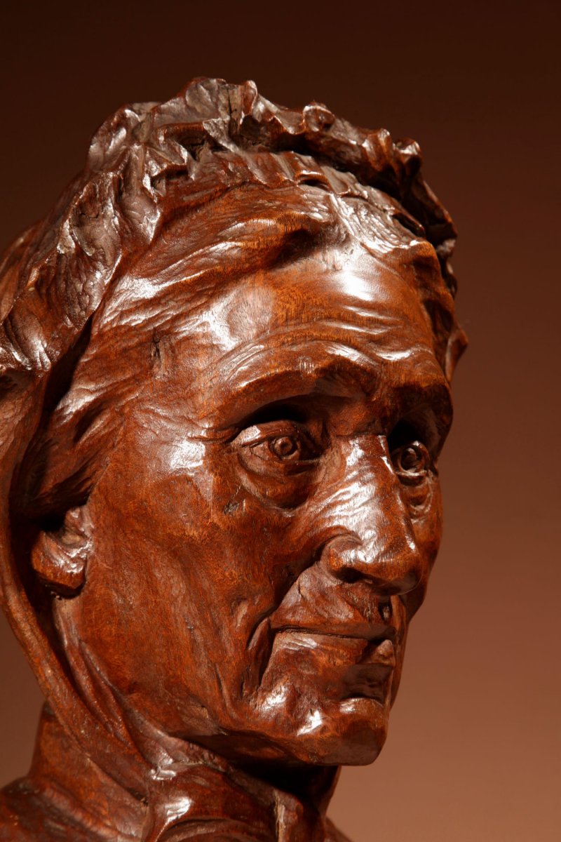 Un Beau Buste Expressif Sculpté an Bois  d'Une Femme, Signé B.tuerlinckx = Boudewijn Tuerlinckx (mechele-photo-3