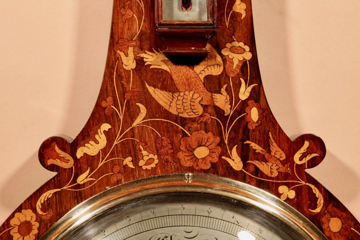 A Very Rare Victorian Rosewood Inlaid Barometer-photo-3