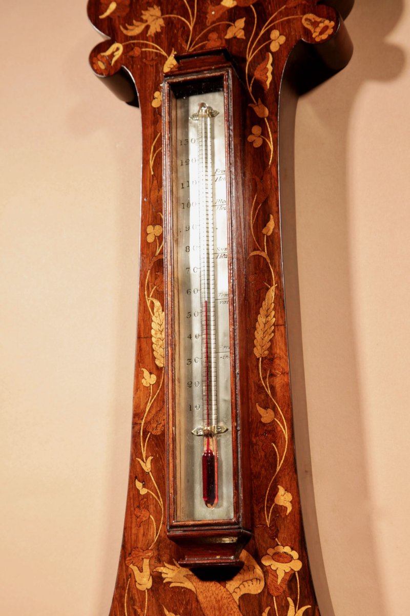 A Very Rare Victorian Rosewood Inlaid Barometer-photo-4