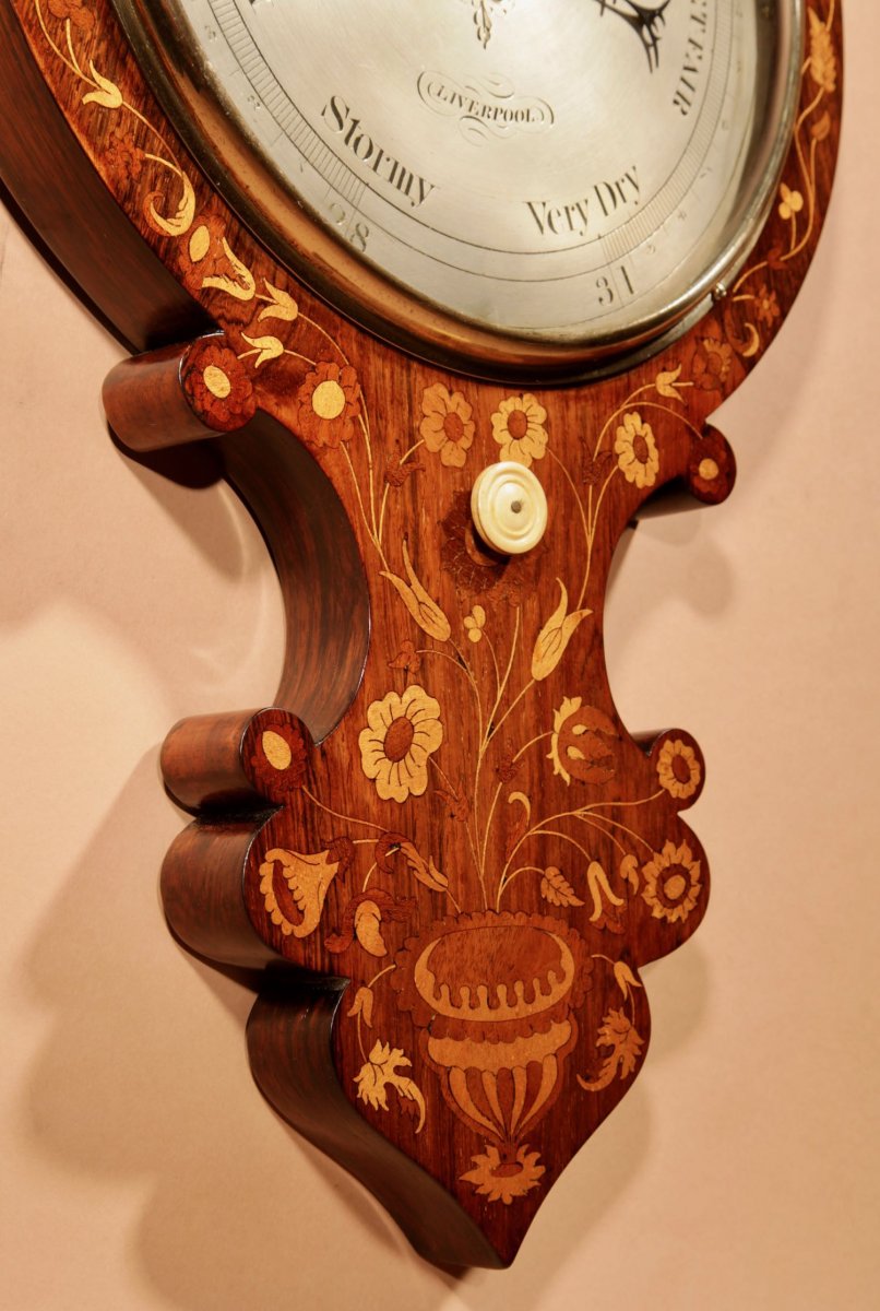 A Very Rare Victorian Rosewood Inlaid Barometer-photo-2