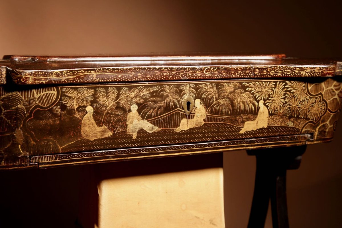 A Originally Lacquered Sewing/work Table Still With The Original Gold Paint Work, Chinese, 19th-photo-3