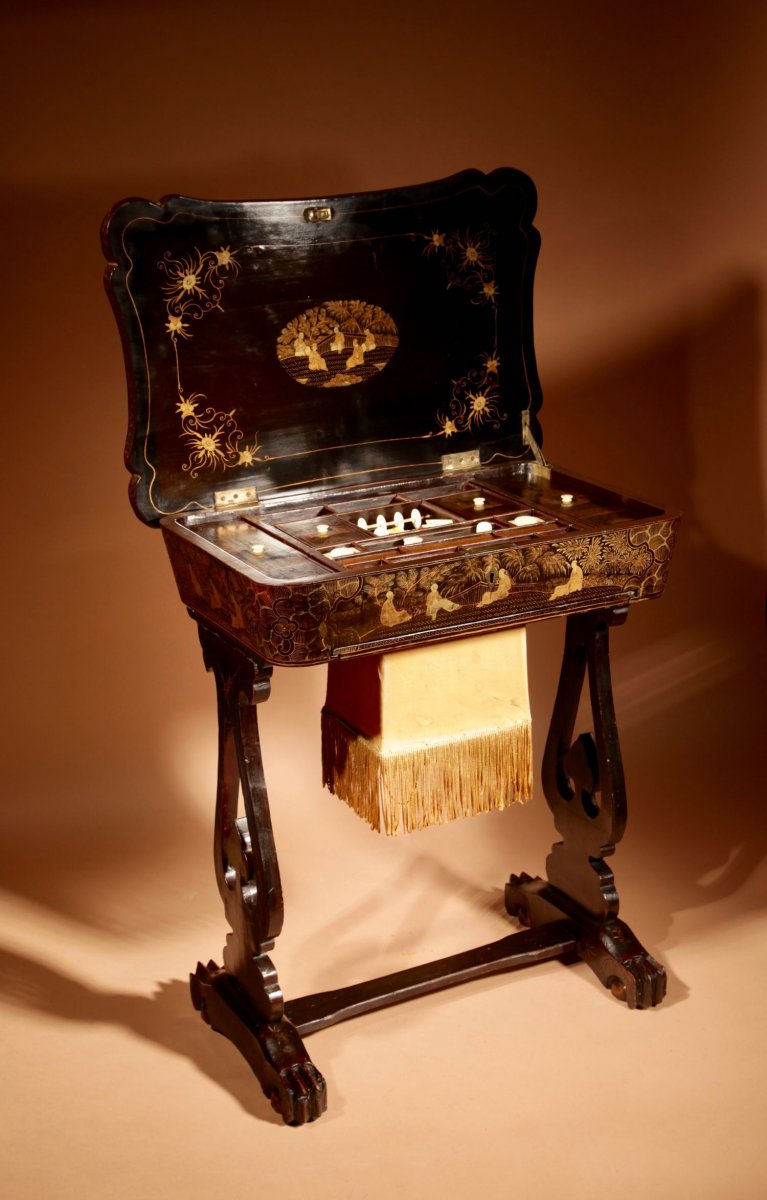 A Originally Lacquered Sewing/work Table Still With The Original Gold Paint Work, Chinese, 19th