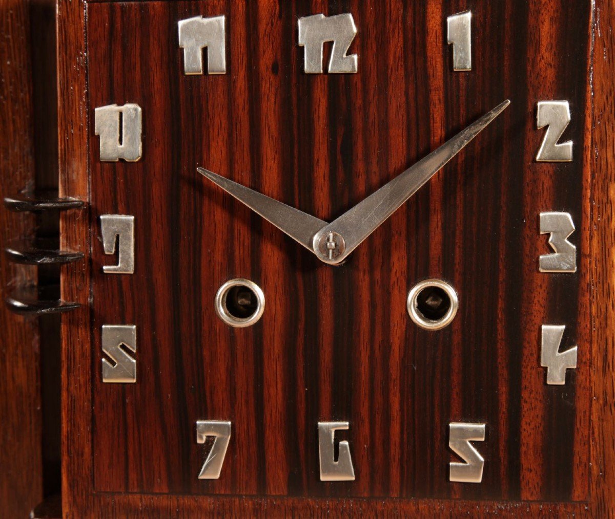 Une Horloge De Cheminée Art Déco Hollandaise Très Rare En Chêne Et Coromandel.-photo-7