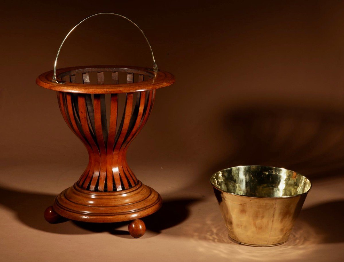 A Dutch Hourglass Shaped Original Inlayed Mahogany Theestoof (tea Stove) Jardinière.-photo-3