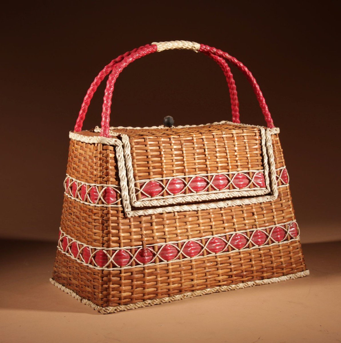 Very Elegant Woven Wicker Bag Art Deco.-photo-3