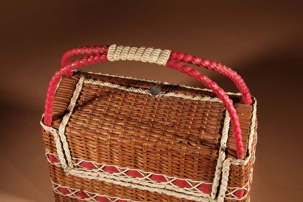 Very Elegant Woven Wicker Bag Art Deco.-photo-3