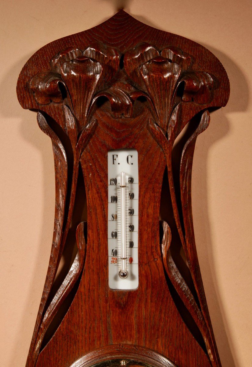 Art Nouveau Very Stylish Dutch Oak Barometer-photo-2