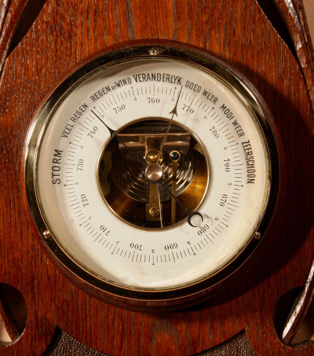 Art Nouveau Very Stylish Dutch Oak Barometer-photo-1