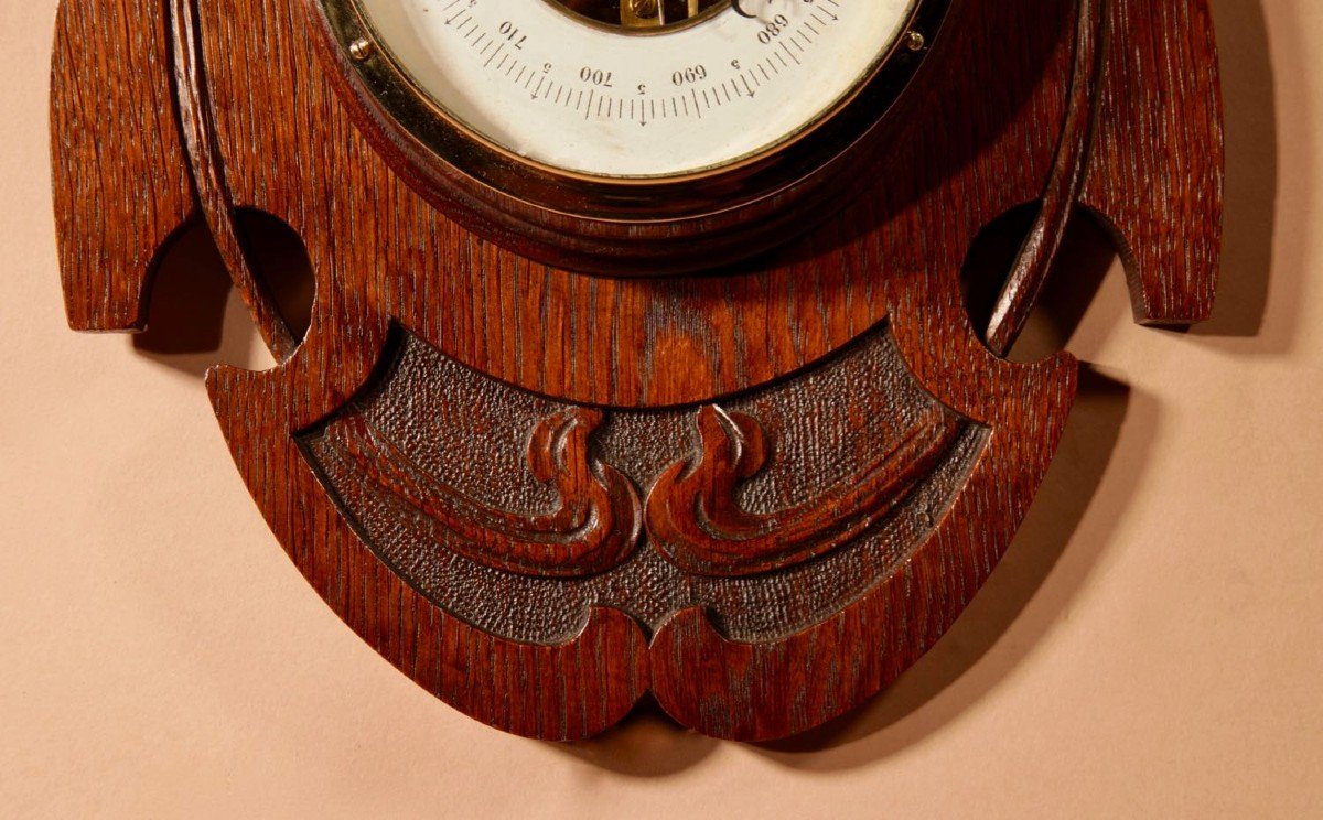 Art Nouveau Very Stylish Dutch Oak Barometer-photo-2