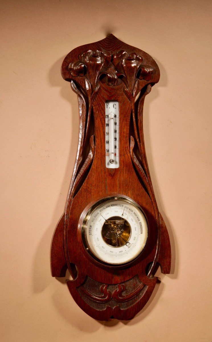 Art Nouveau Very Stylish Dutch Oak Barometer