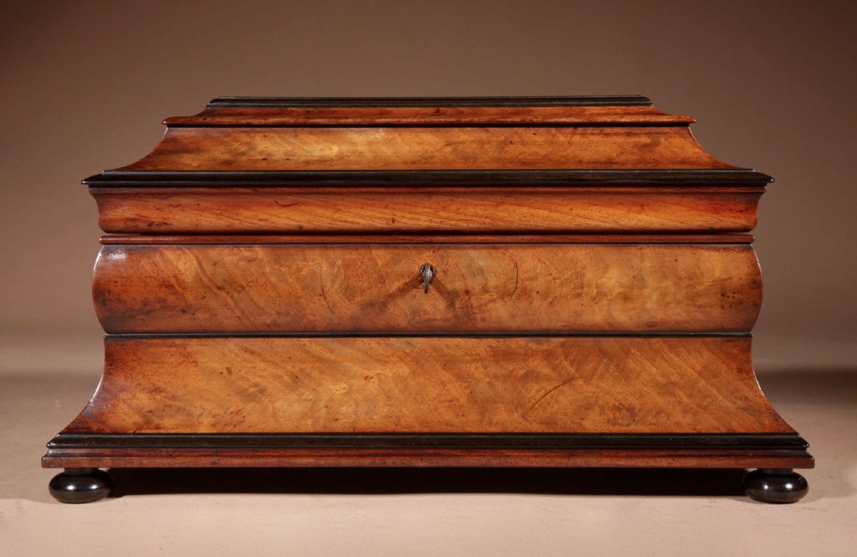  An Exceptional And Beautiful Bombé Mahogany And Ebony Georgian Tea Caddy Circa 1820.-photo-5