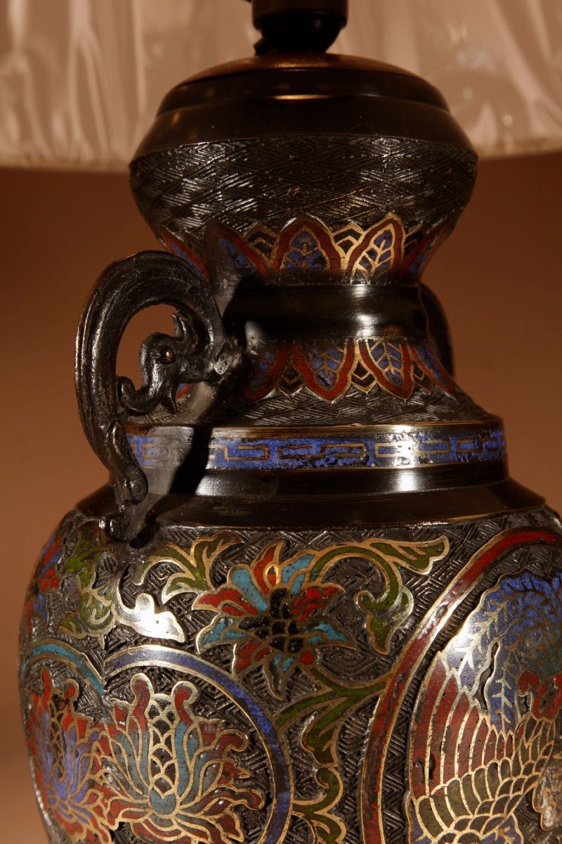 A Decorative Champlevé Japanese Bronze Table Lamp.-photo-2