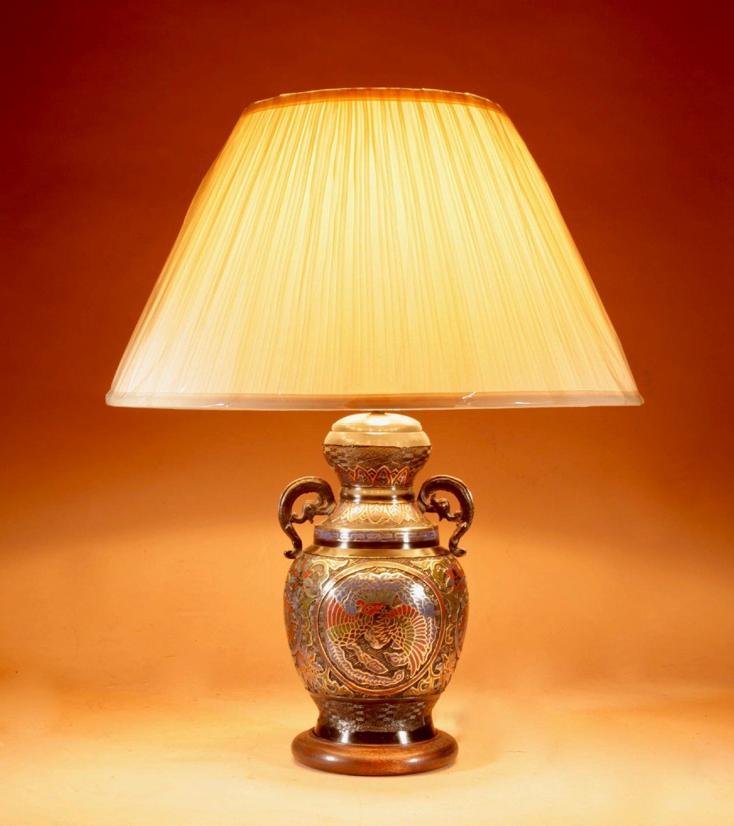 A Decorative Champlevé Japanese Bronze Table Lamp.