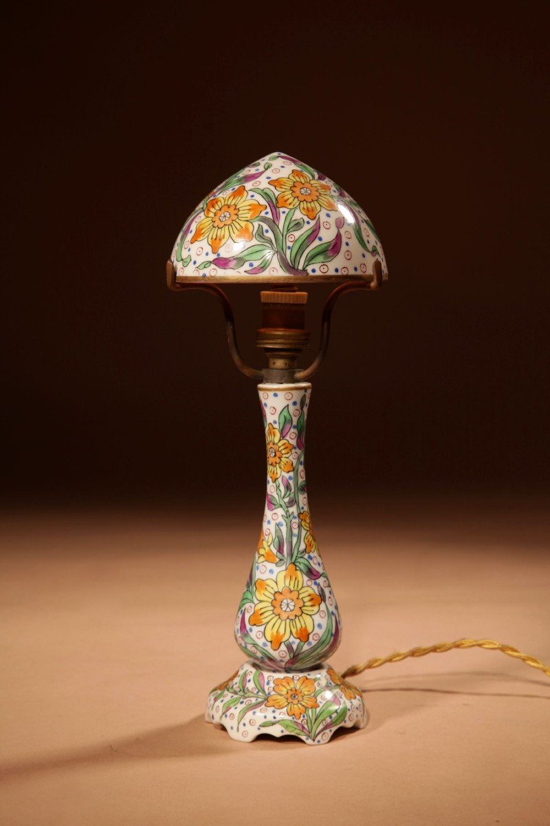  Mushroom Lamp Art Nouveau/art Deco Desvres-gabriel Fourmaintraux Porcelain Table Lamp Circa 19-photo-1