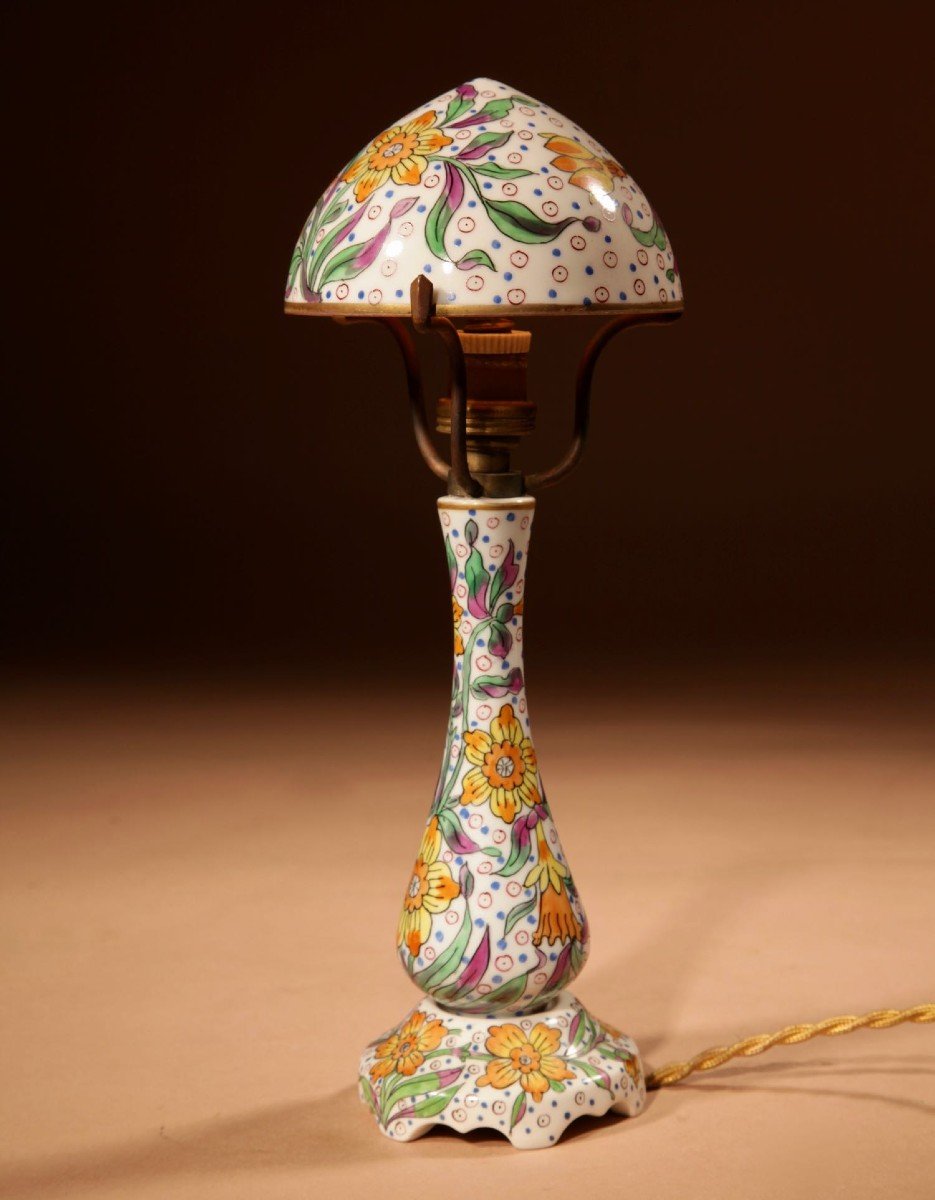 Lampe Champignon Art Nouveau/art Déco Desvres-gabriel Fourmaintraux Lampe De Table En Porcelain-photo-2