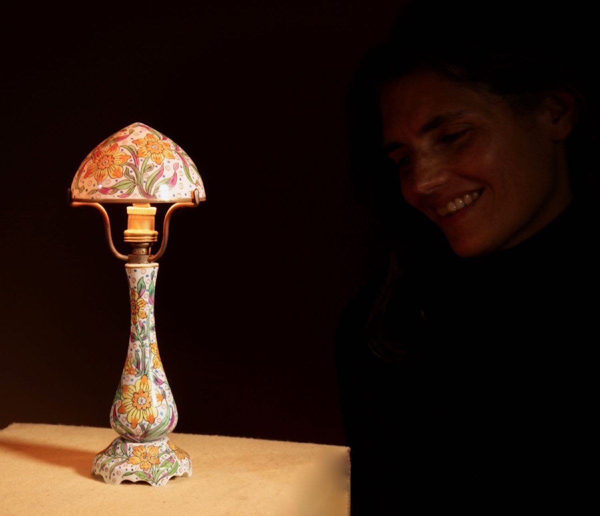  Mushroom Lamp Art Nouveau/art Deco Desvres-gabriel Fourmaintraux Porcelain Table Lamp Circa 19
