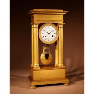Interesting French Charles X Very Fine Original Gilded Portico Clock Circa 1830