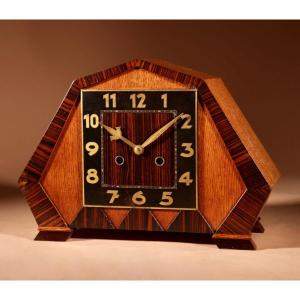 Amsterdam School Very Stylish Design Oak And Macassar Ebony/coromandel Mantel Clock.