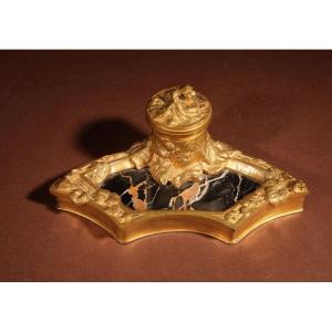 Albert Marionnet Gilded Bronze Art Nouveau And Marble Inkwell.