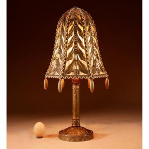 Exceptional Very Stylish Embossed Brass Art Nouveau/art Deco Table Lamp Circa 1900-20.