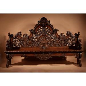 A Rare And Very Decorative Oak Hall Bench Circa 1715