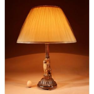 Art Deco Amsterdam School Carved Wooden Table Lamp.