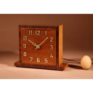  amsterdam School Art Deco Early Electrical Oak And Rosewood Mantel Clock Circa 1920-40 