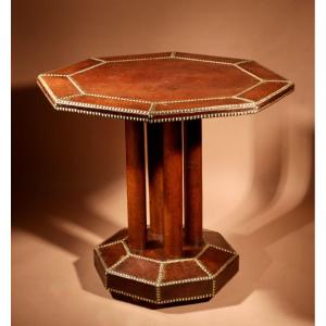   Art Deco Studded Leather Covered Side Table French 1920-30
