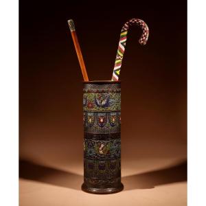 A Rare Bronze Champlevé Japanese Stick/umbrella Stand.