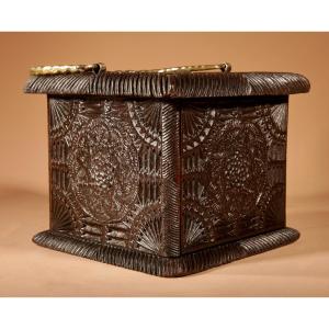 Interesting Finally Oak Chip Carved Foot Stove, Possibly Frisian.