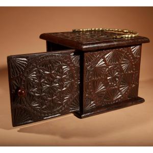 Interesting Finally Oak Chip Carved Foot Stove, Possibly Frisian.