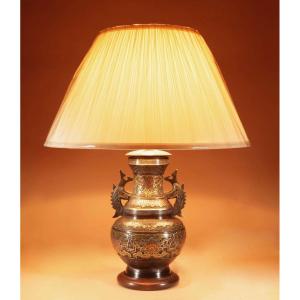 A Decorative Champlevé Japanese Bronze Table Lamp.