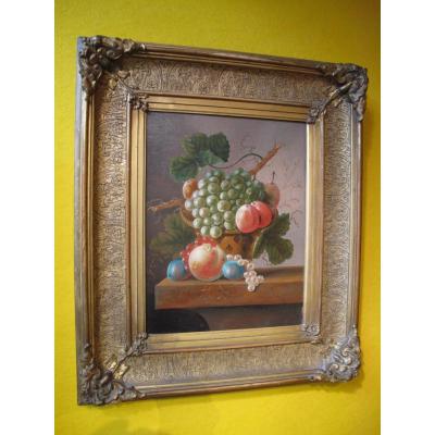  Une Peinture à l'Huile Originale, Toile, d'Un Panier Avec Des Fruit