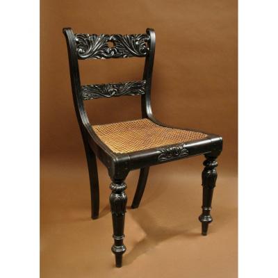 Indian Anglo Chair Finely Carved In Solid Ebony, Ceylon (sri Lanka), 1830