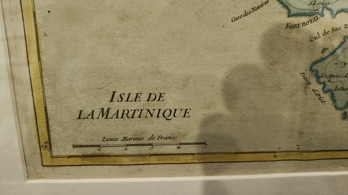 18th Century Watercolor Map Of The Island Of Martinique Georges-louis Le Rouge, Pitchpin Framing-photo-4