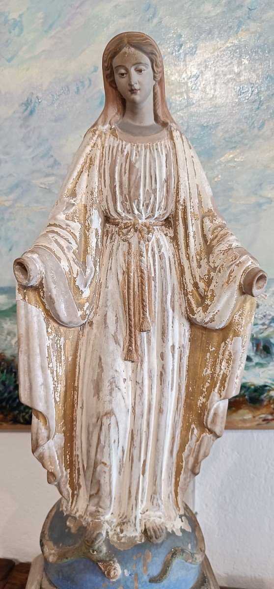 Large Santibelli, Virgin Of The Miraculous Medal In Terracotta-photo-2