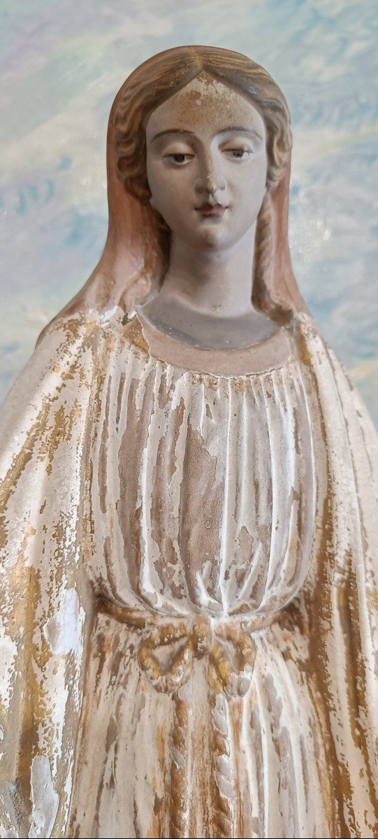 Large Santibelli, Virgin Of The Miraculous Medal In Terracotta-photo-3