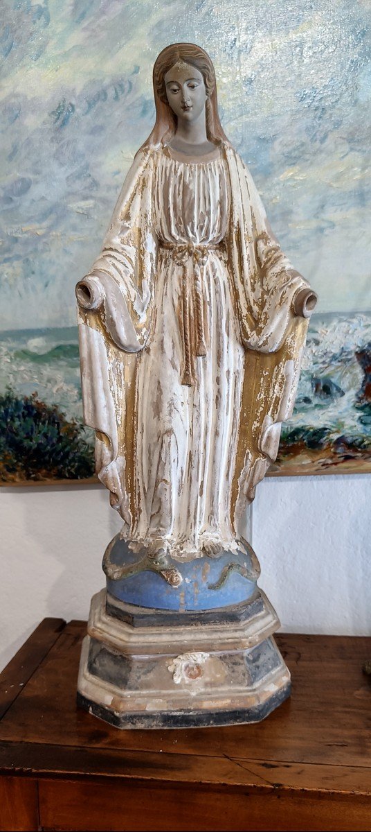 Large Santibelli, Virgin Of The Miraculous Medal In Terracotta