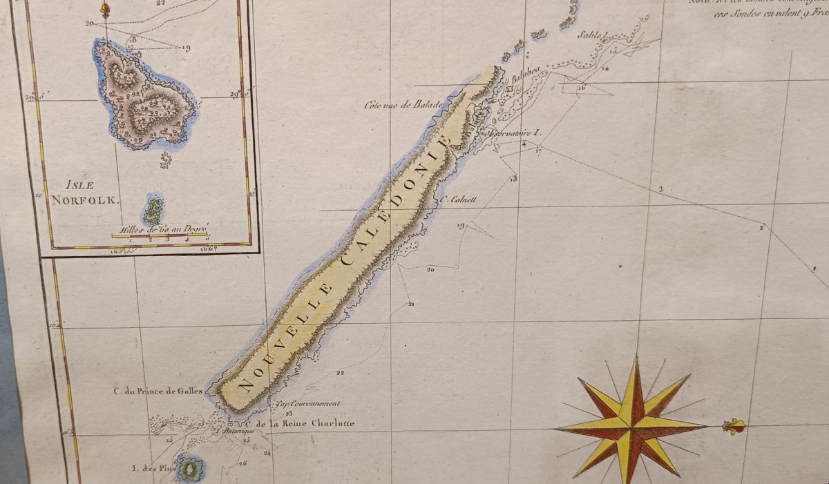 18th Century Watercolor Map Of The Islands Of New Caledonia And The New Hebrides, Good-photo-1
